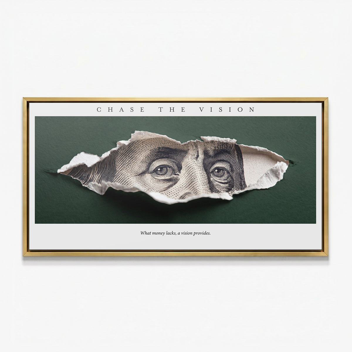 Chase The Vision Franklin canvas in a gold floating frame