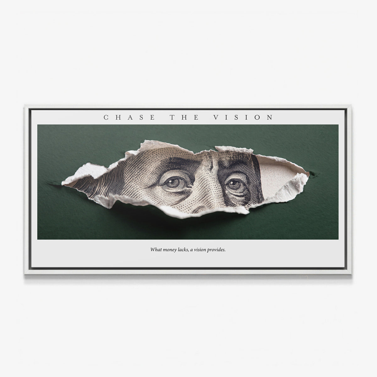 Chase The Vision Franklin canvas in a white floating frame