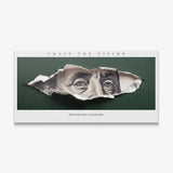 Chase The Vision Franklin canvas wall art, torn green paper revealing Benjamin Franklin's eyes