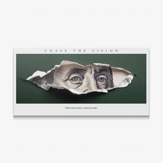 Chase The Vision Franklin canvas wall art, torn green paper revealing Benjamin Franklin's eyes