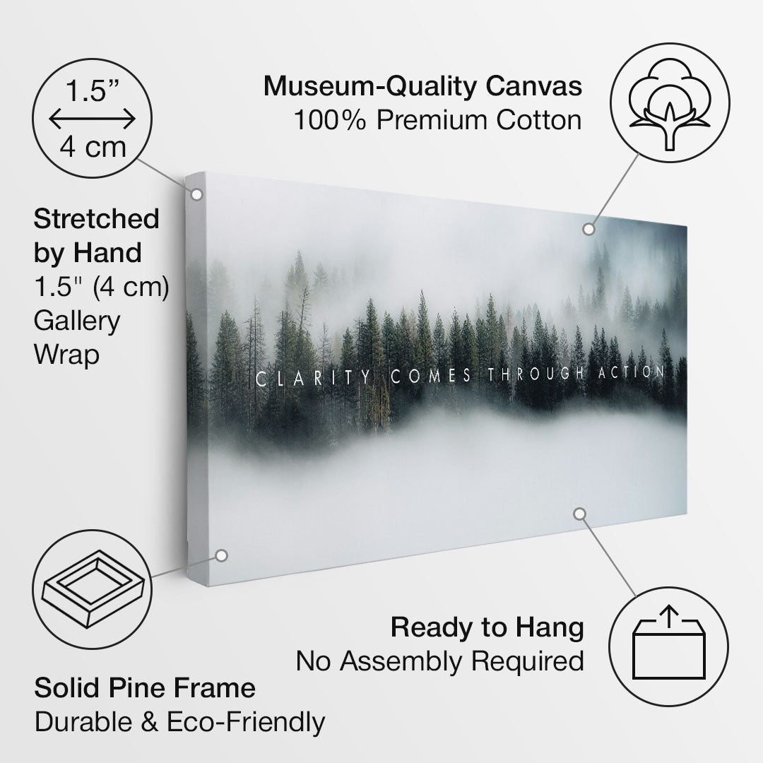 Clarity Comes Through Action motivational canvas wall art