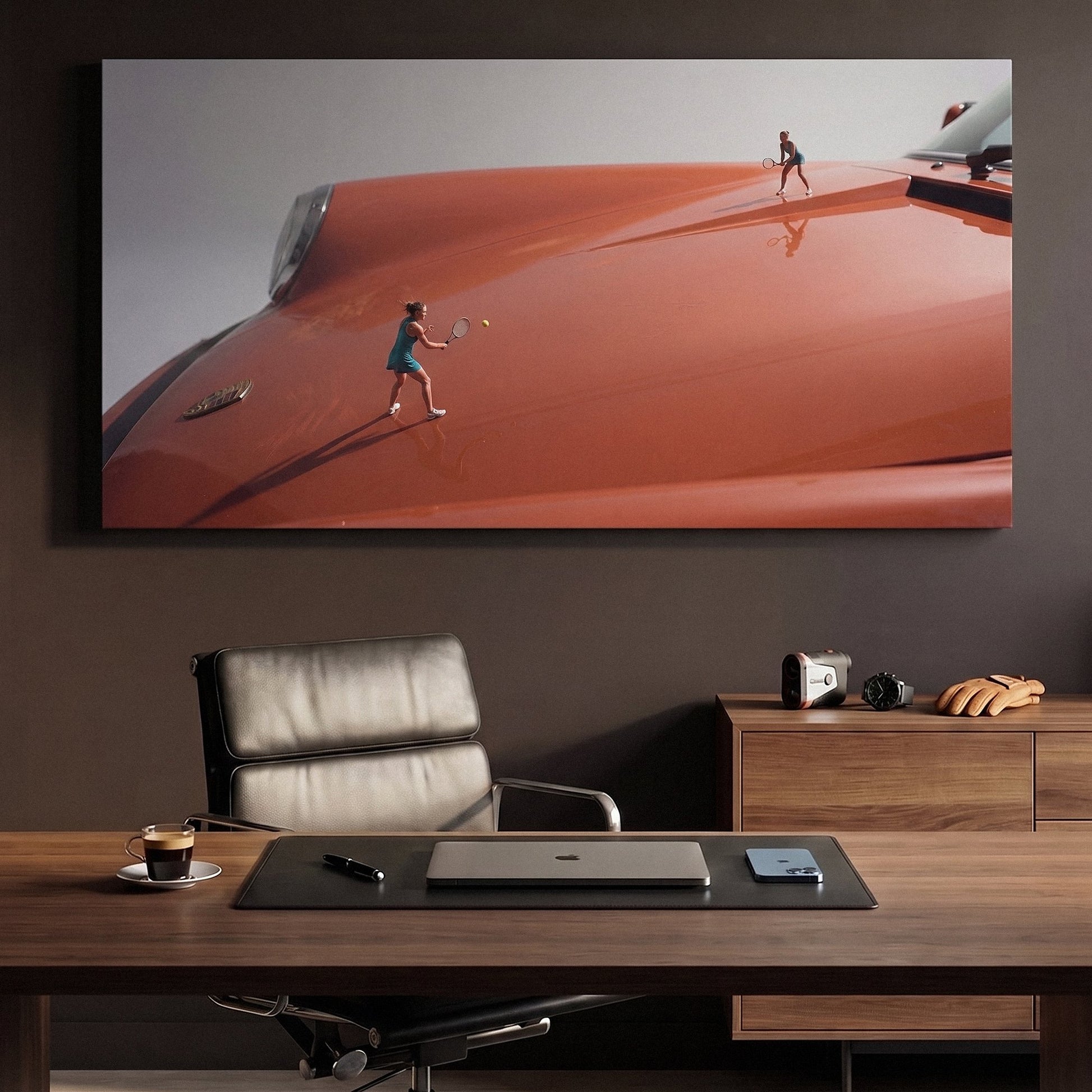 Clay Hood tennis wall art canvas in a modern room