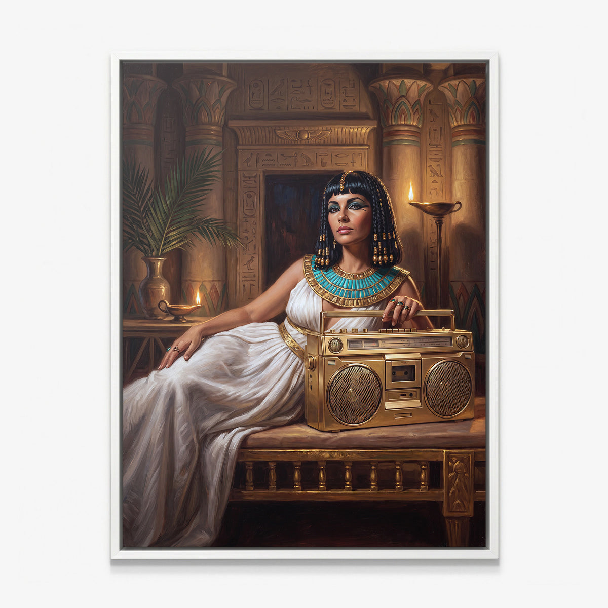 Cleopatra On Blast canvas in a white floating frame