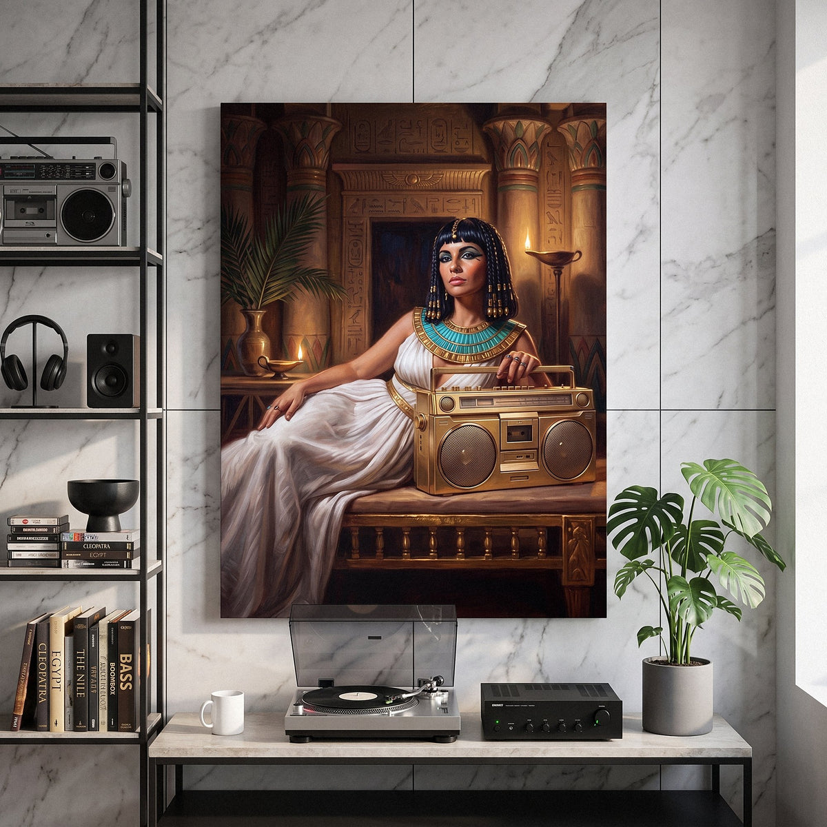 Cleopatra On Blast canvas hanging in a home office