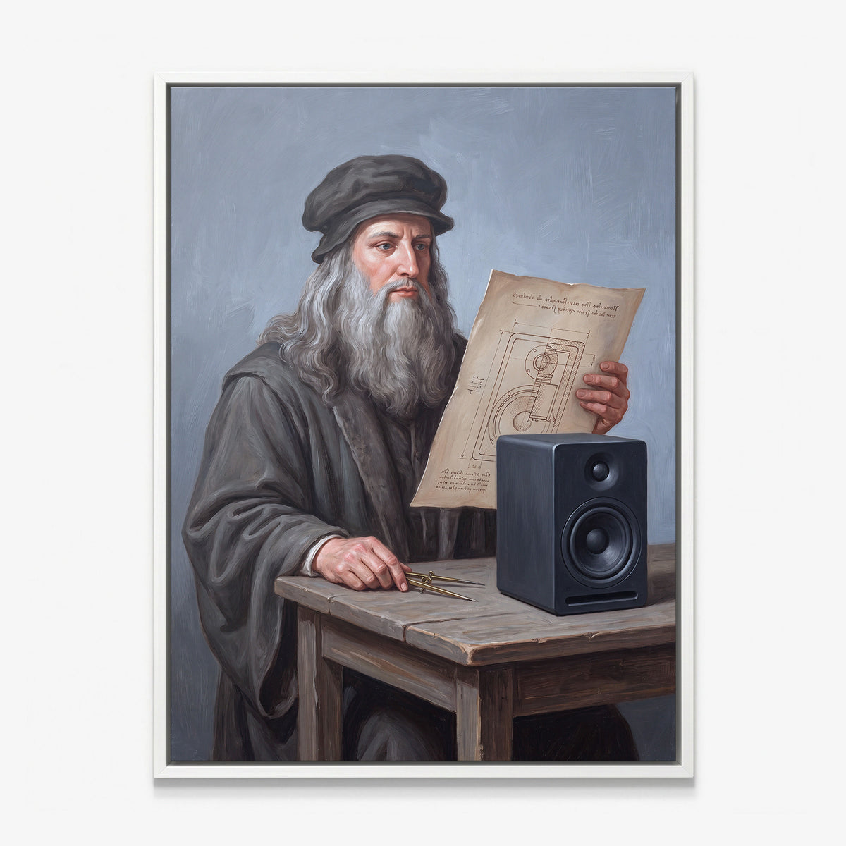 Da Vinci Amplified canvas in a white floating frame