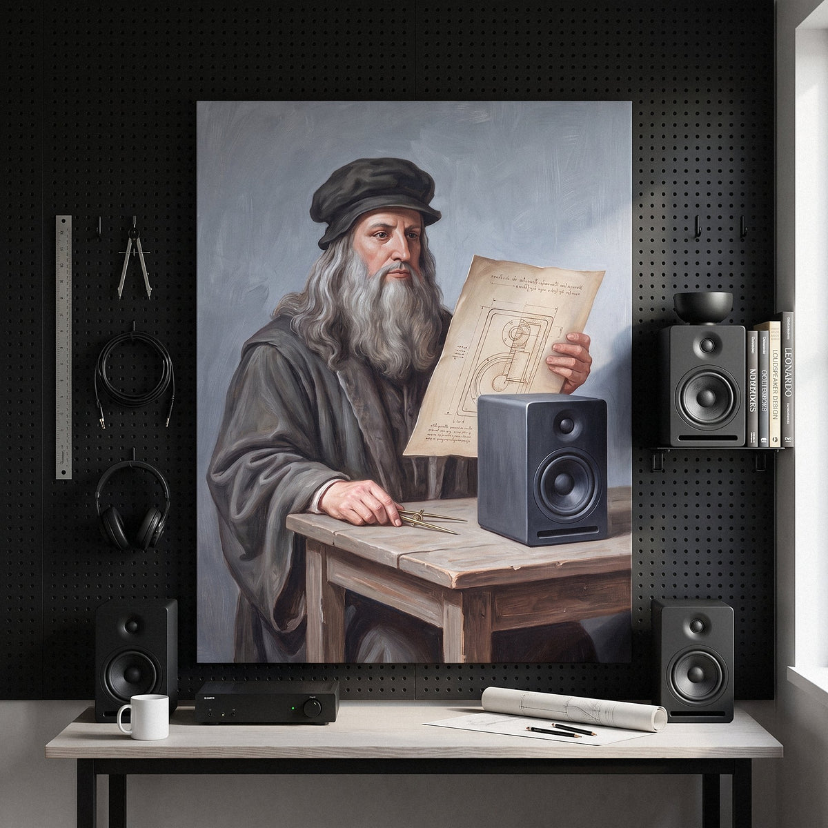 Da Vinci Amplified canvas hanging in a home office