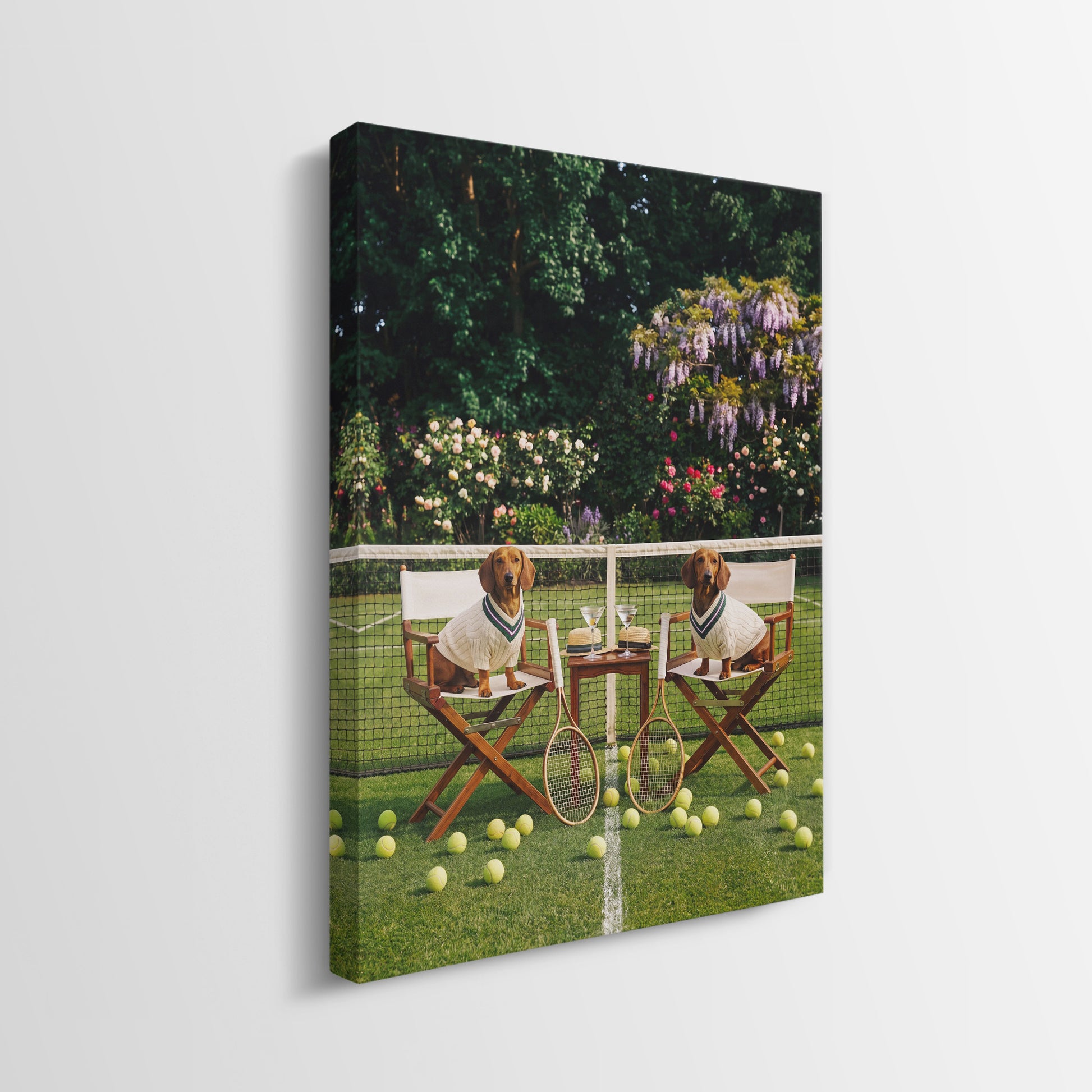 Side profile of the Dachshund tennis gallery-wrapped canvas showing its depth