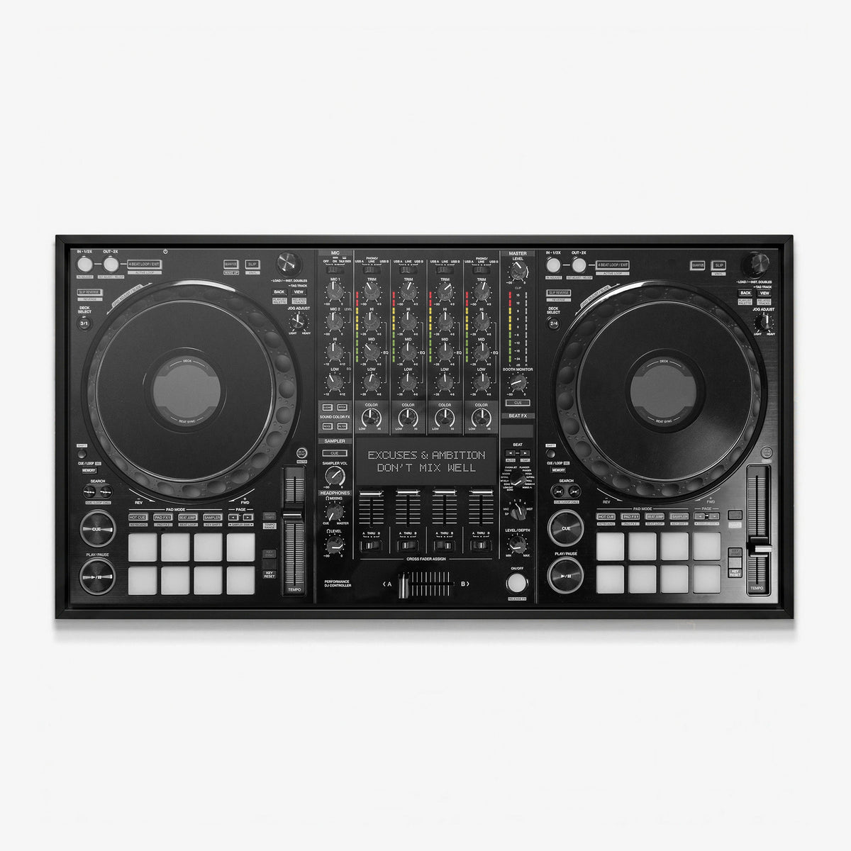 Don't Mix Well DJ controller canvas in a black floating frame