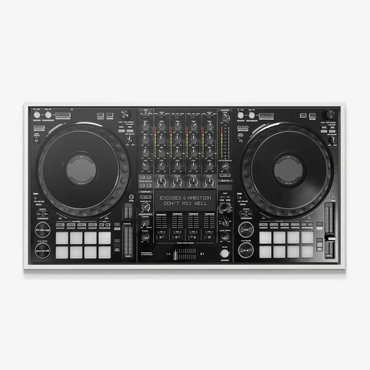 Don't Mix Well DJ controller canvas in a white floating frame