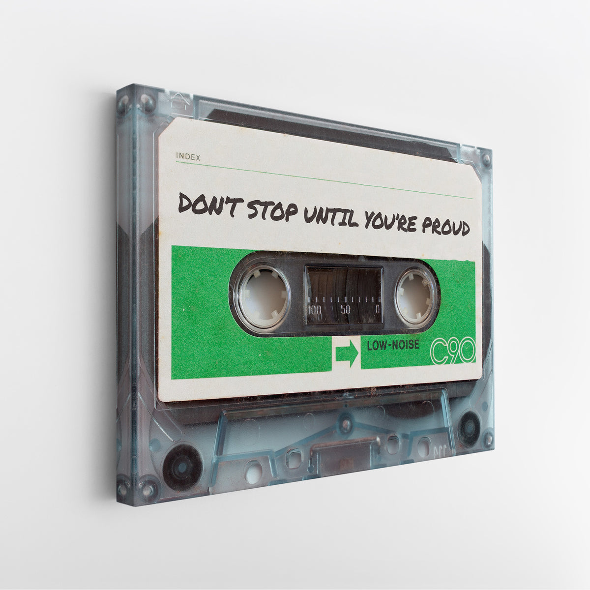 Side view of the Don't Stop Until You Are Proud canvas showing the gallery-wrapped edge