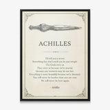 Doomed Achilles quote canvas in a black floating frame