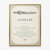 Doomed Achilles quote canvas in a gold floating frame