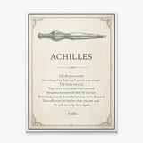 Doomed Achilles quote canvas in a white floating frame