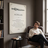 Man in a leather lounge chair looking up at the Doomed Achilles quote canvas in a study