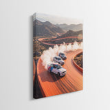 Drift Through The Horizon German coupes drifting on an open road canvas wall art side profile