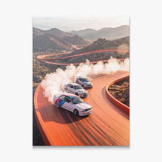 Drift Through The Horizon German coupes drifting on an open road canvas wall art