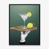 Drinks Are Now Served tennis canvas print in a black floating frame