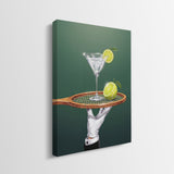 Side profile of the Drinks Are Now Served tennis gallery-wrapped canvas showing its depth