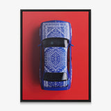E30 Carpet classic E30 coupe on a patterned carpet canvas wall art in a black floating frame