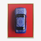 E30 Carpet classic E30 coupe on a patterned carpet canvas wall art in a gold floating frame