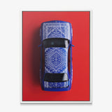 E30 Carpet classic E30 coupe on a patterned carpet canvas wall art in a white floating frame