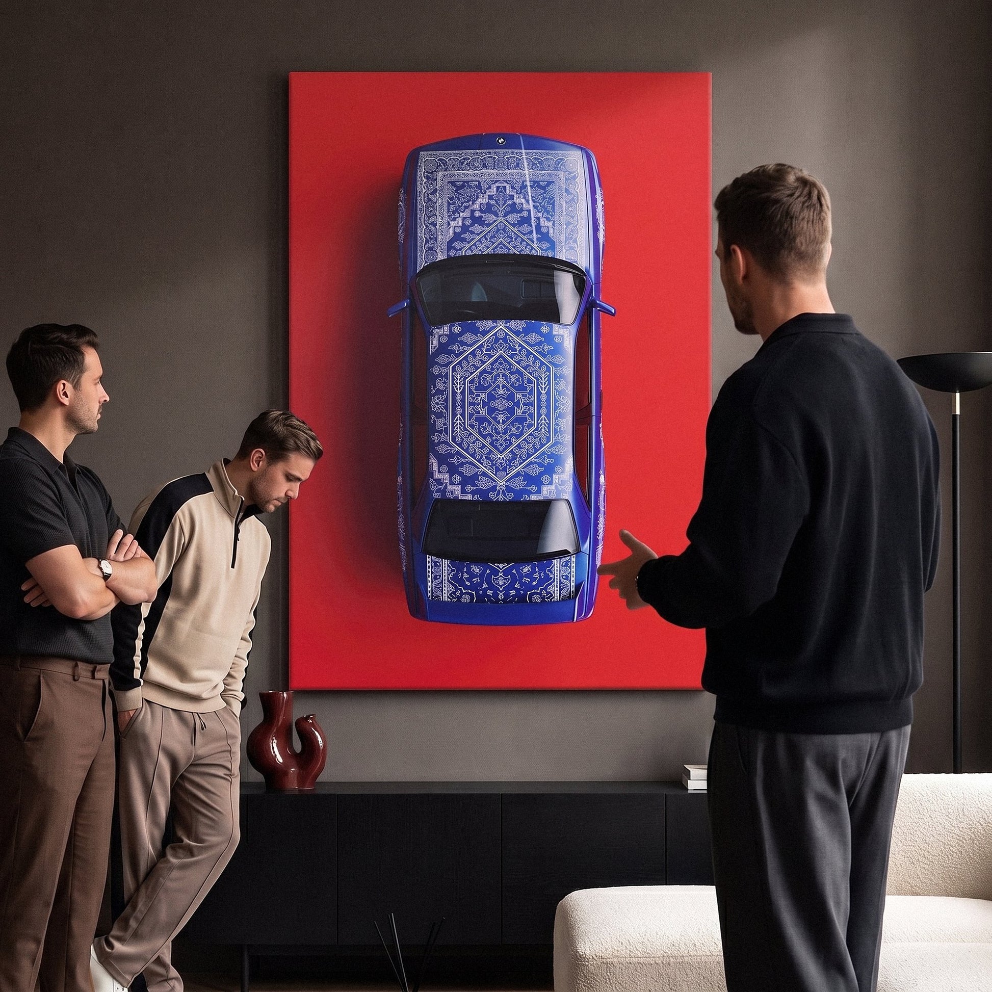 E30 Carpet classic E30 coupe on a patterned carpet canvas wall art in a living room lounge