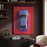 E30 Carpet classic E30 coupe on a patterned carpet canvas wall art in a modern home office