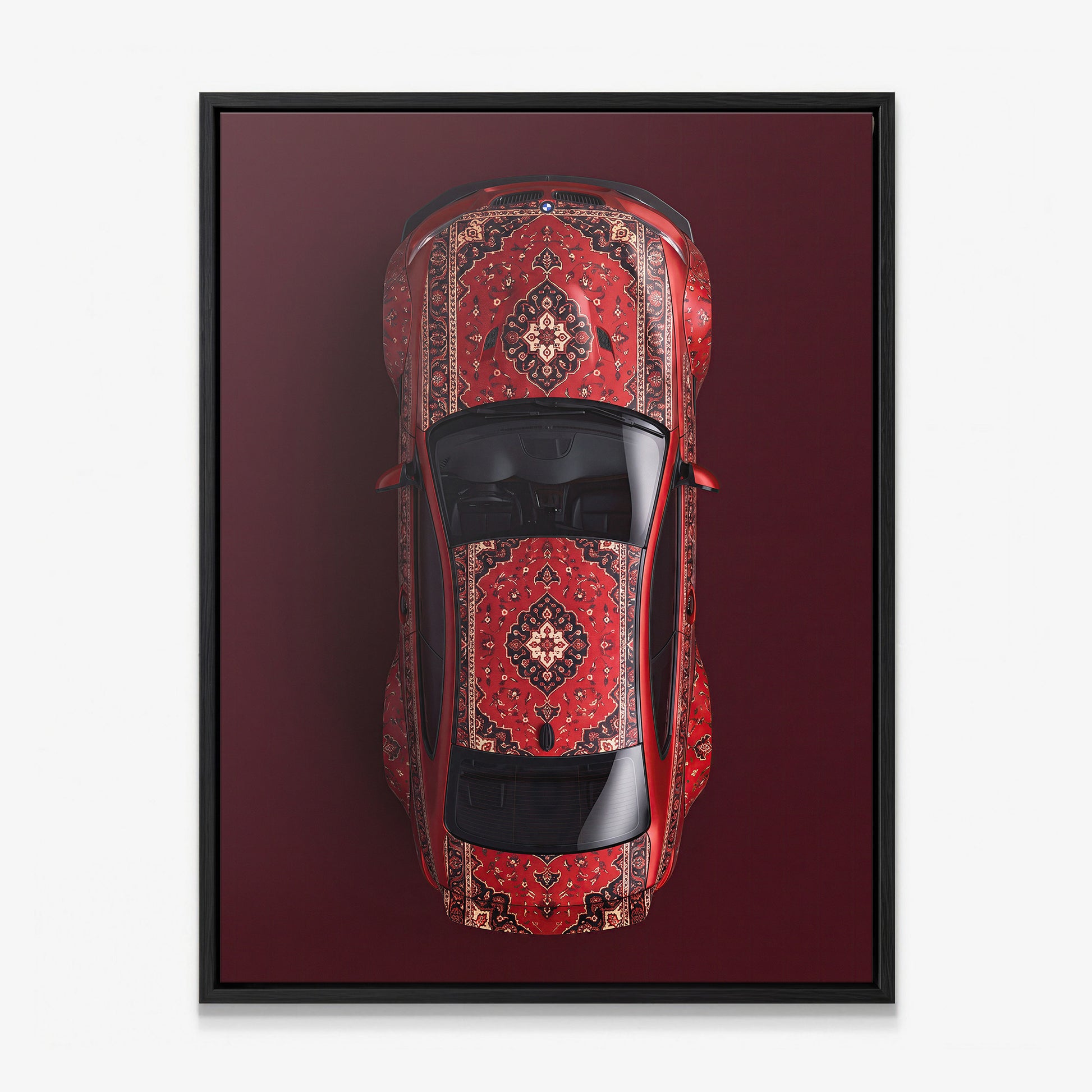 E92 Carpet E92 coupe on a patterned carpet canvas wall art in a black floating frame