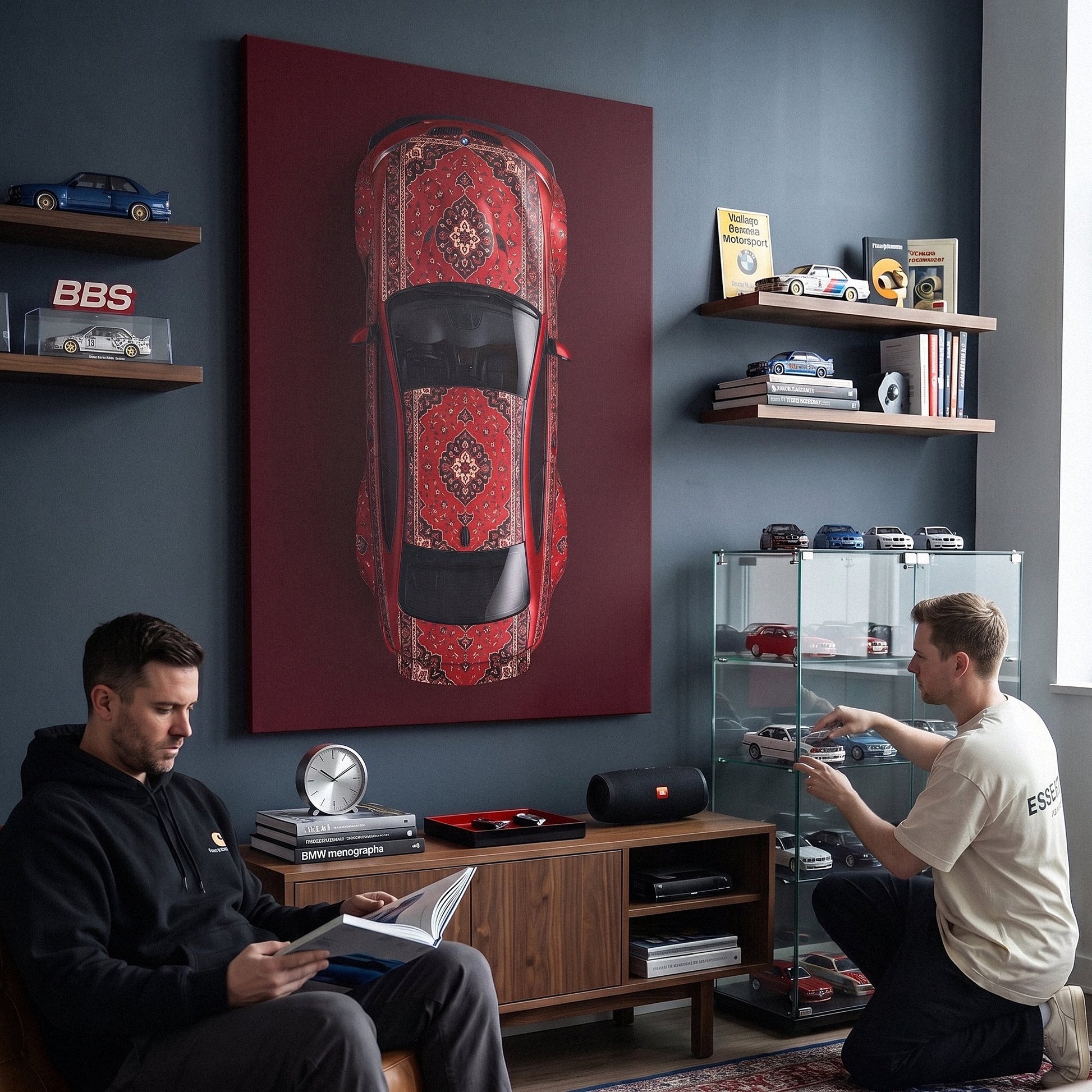 E92 Carpet E92 coupe on a patterned carpet canvas wall art in a living room lounge