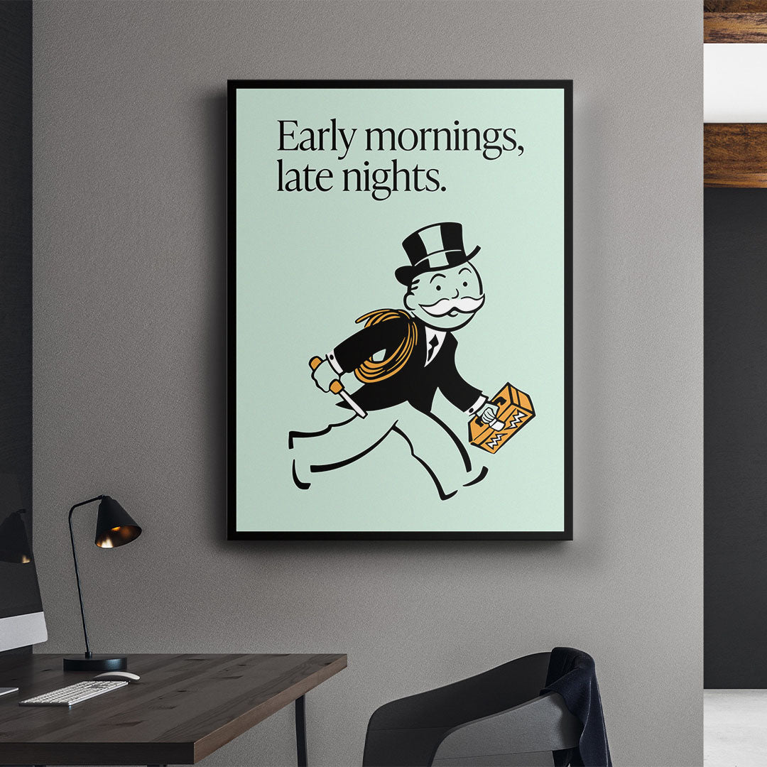 Early Mornings motivational canvas wall art