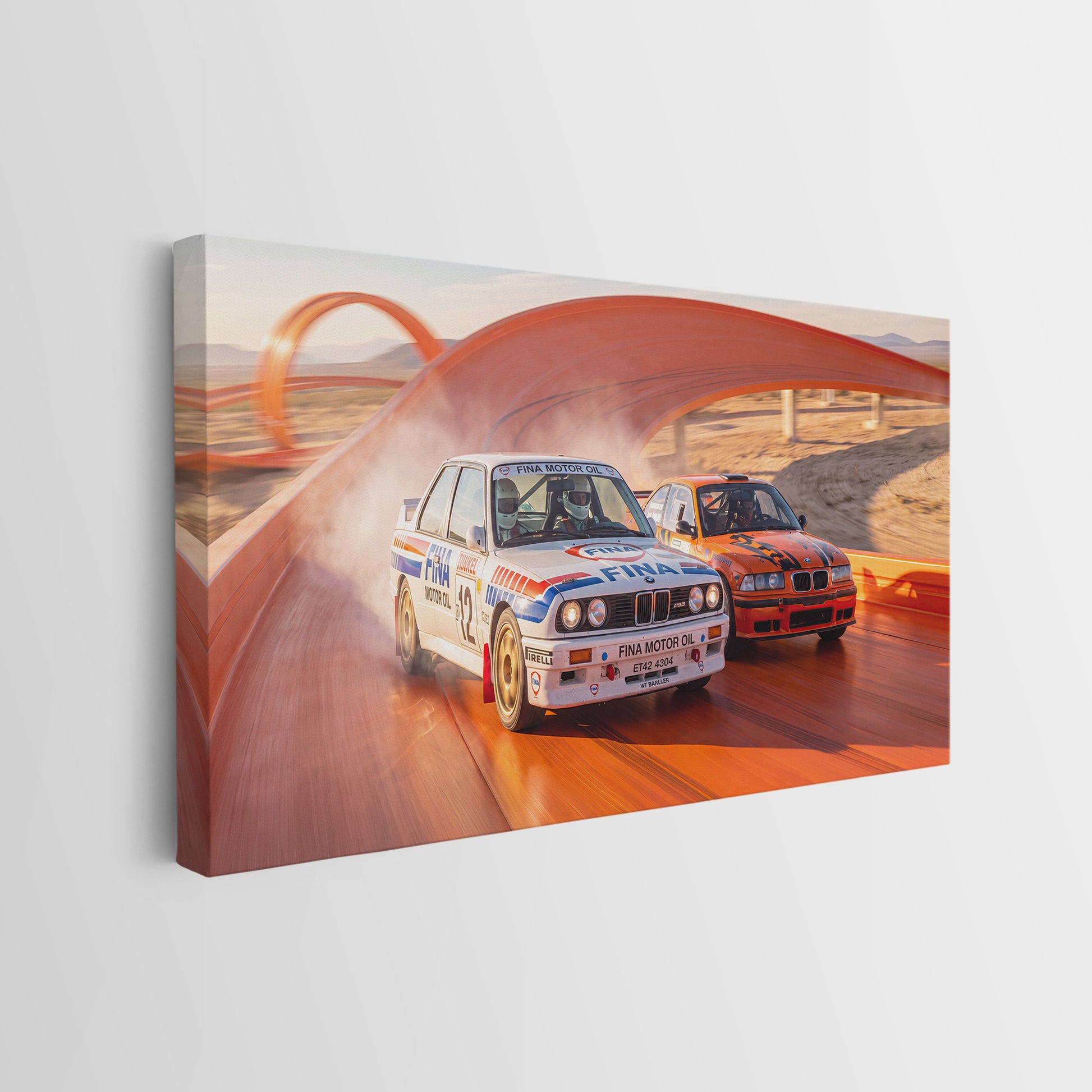 Echoes Of Speed German touring coupes on a race track canvas wall art side profile