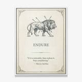 Endure lion quote canvas in a white floating frame