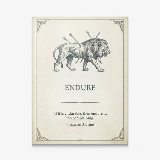 Endure lion Marcus Aurelius quote canvas print on cream, gallery-wrapped and ready to hang