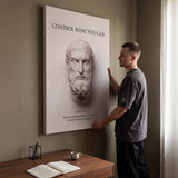 Man hanging Epictetus Control What You Can Stoic canvas wall art above a desk