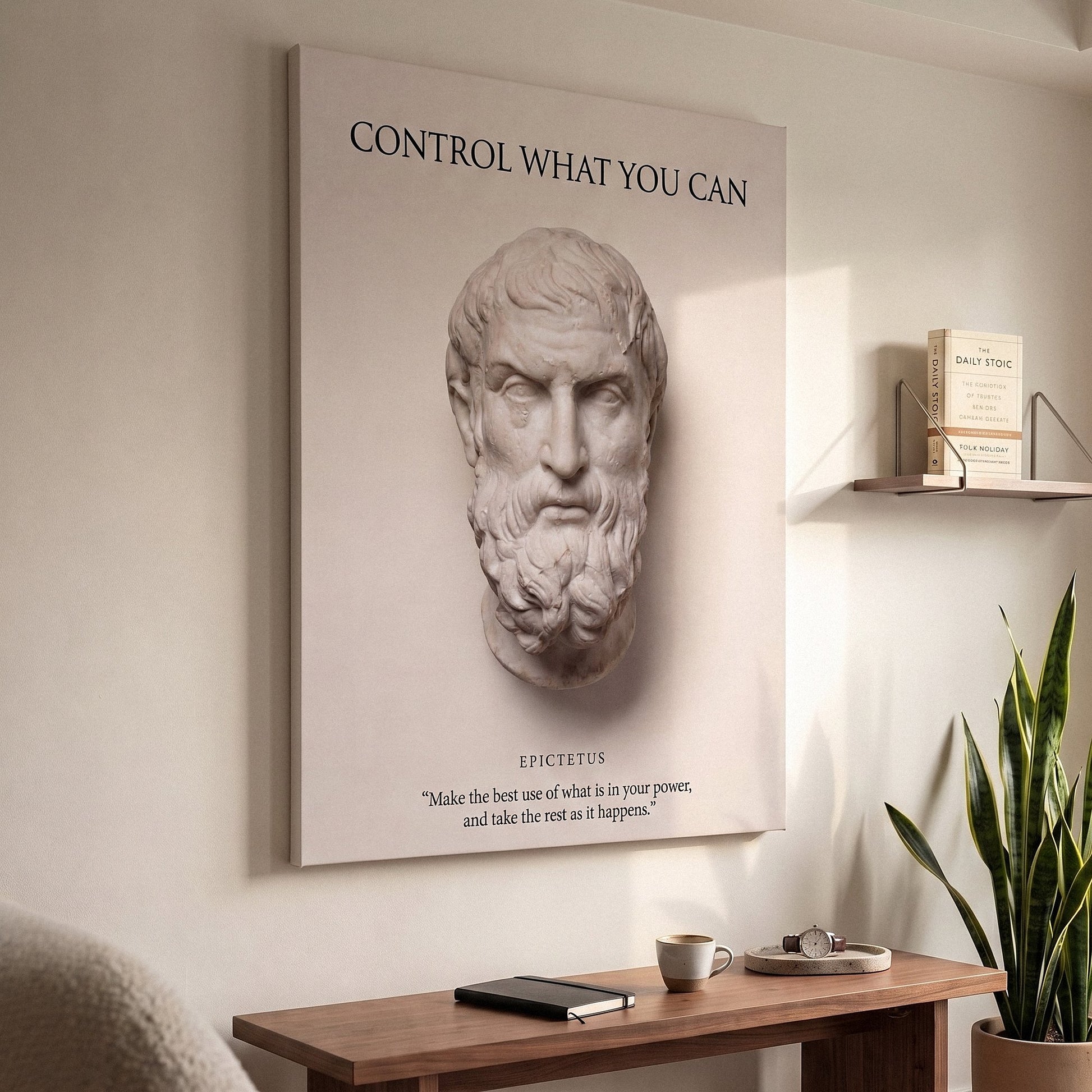 Epictetus Control What You Can Stoic canvas wall art in a living room