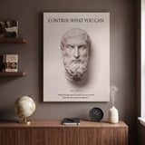 Epictetus Control What You Can Stoic quote canvas wall art in a study