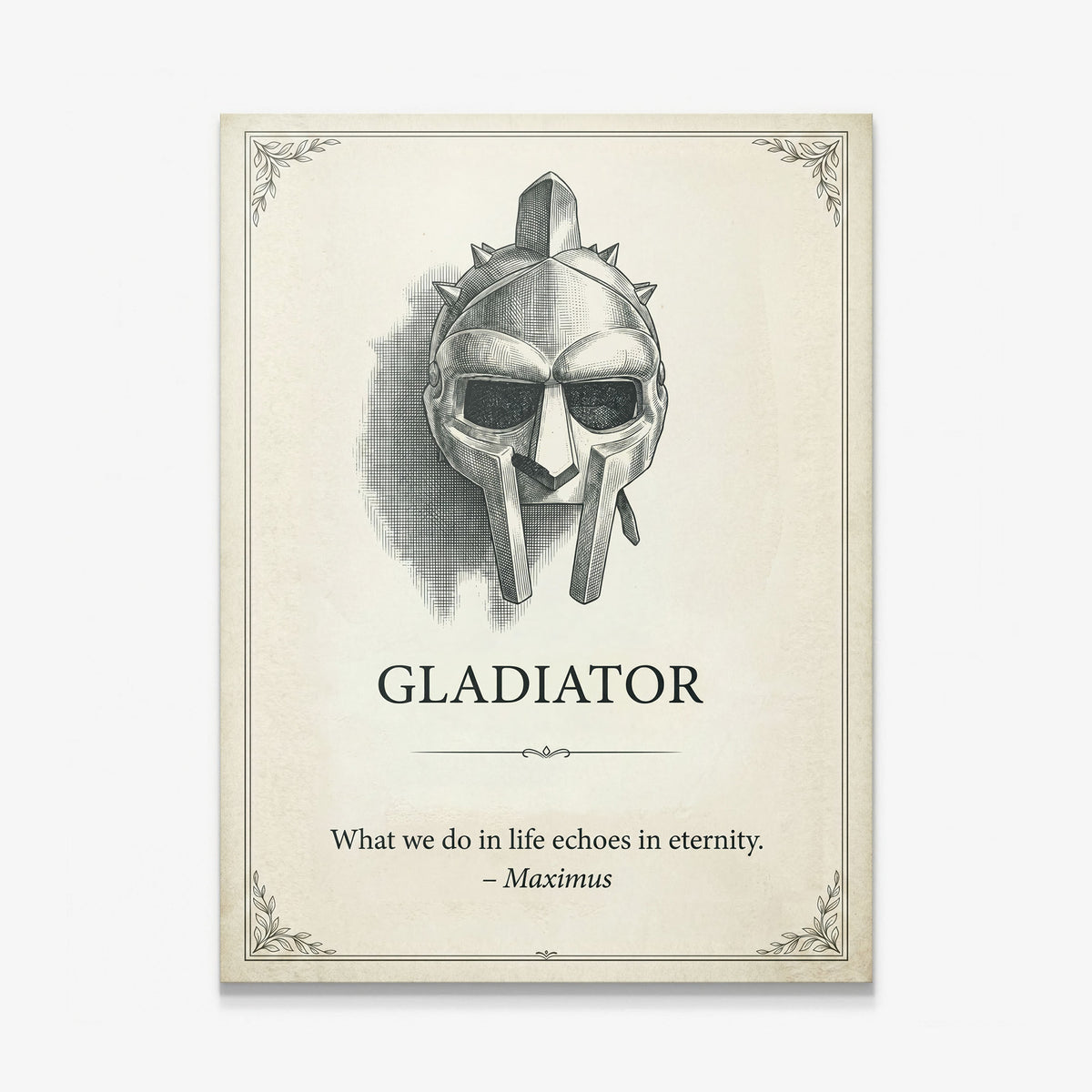 Eternity gladiator helmet quote canvas print on cream, gallery-wrapped and ready to hang