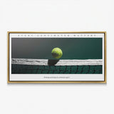 Every Centimeter Matters tennis canvas in a gold floating frame