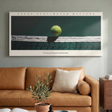 Every Centimeter Matters tennis panoramic canvas on a wall above a console