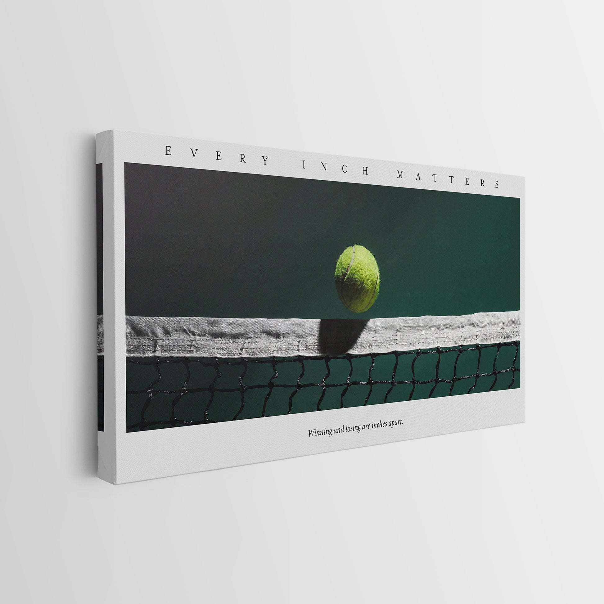 Side profile of the Every Inch Matters tennis gallery-wrapped canvas showing its depth