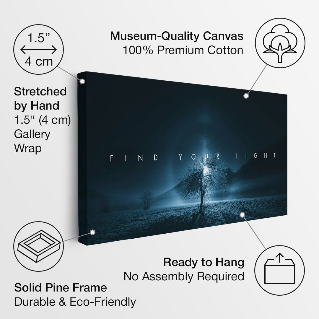 Find Your Light motivational canvas wall art