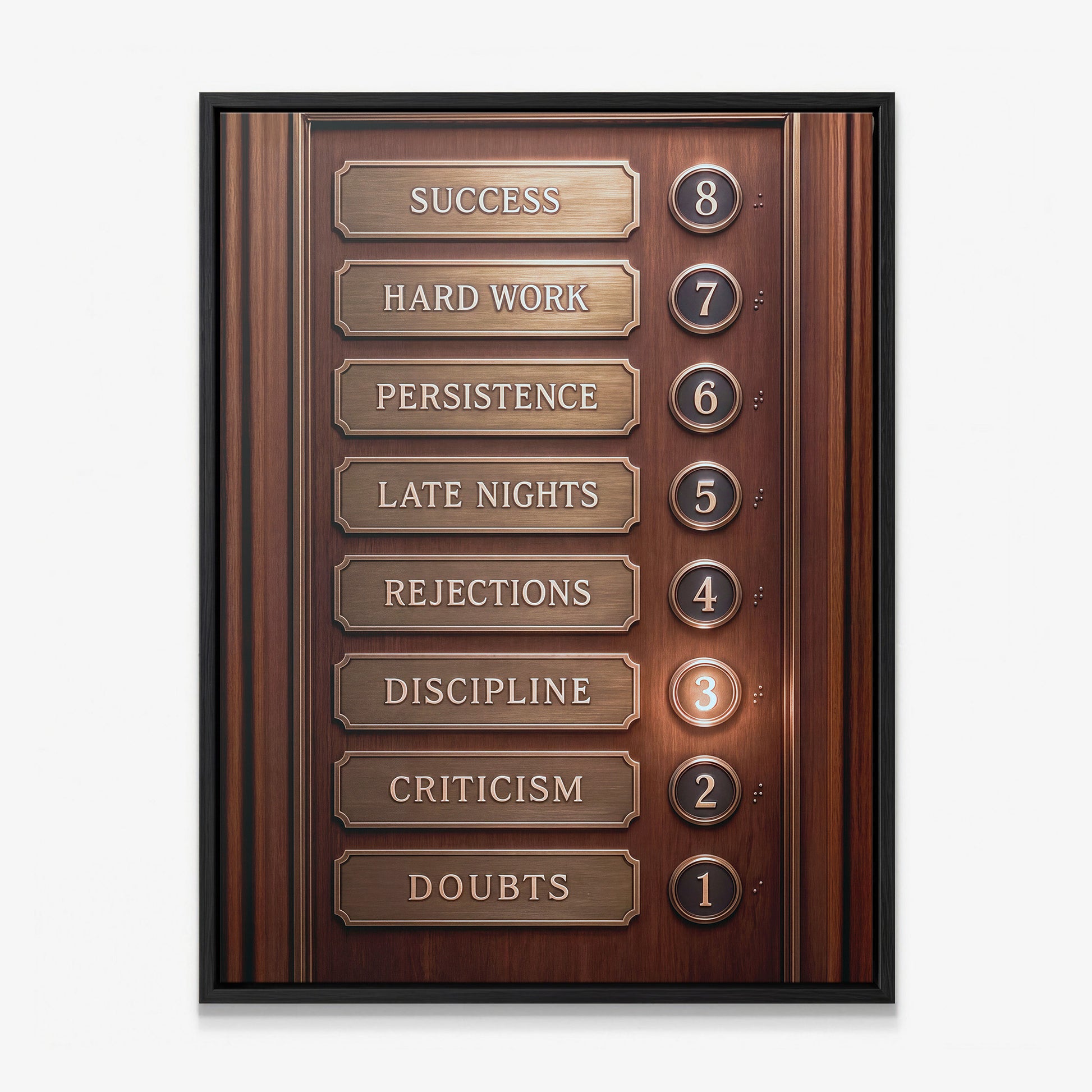 Floors To Success canvas in a black floating frame