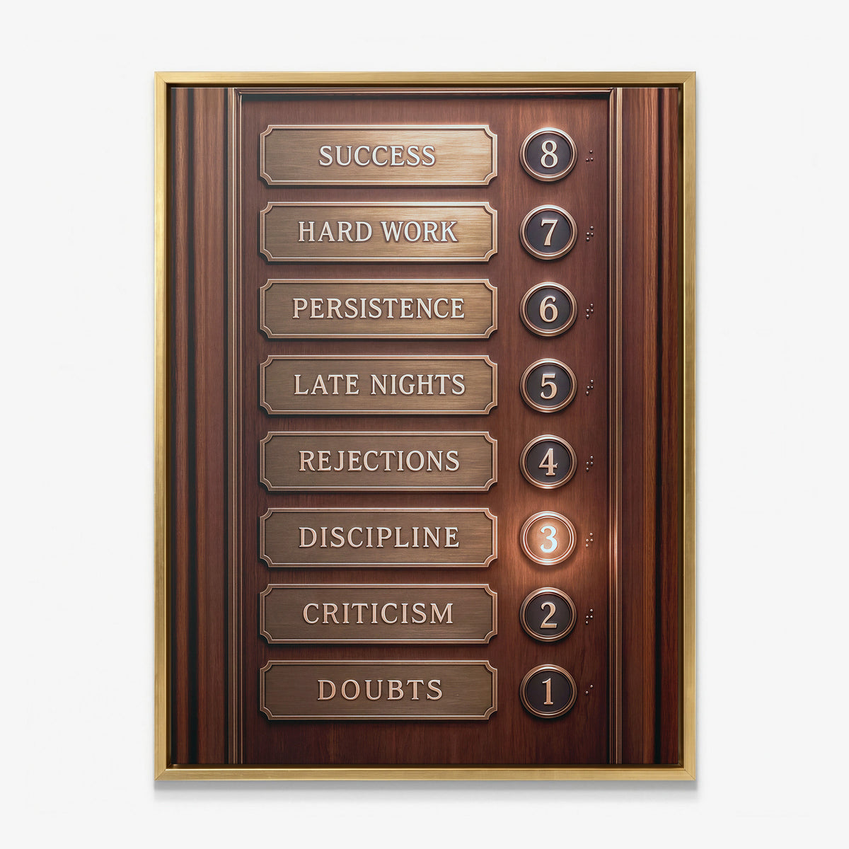 Floors To Success canvas in a gold floating frame