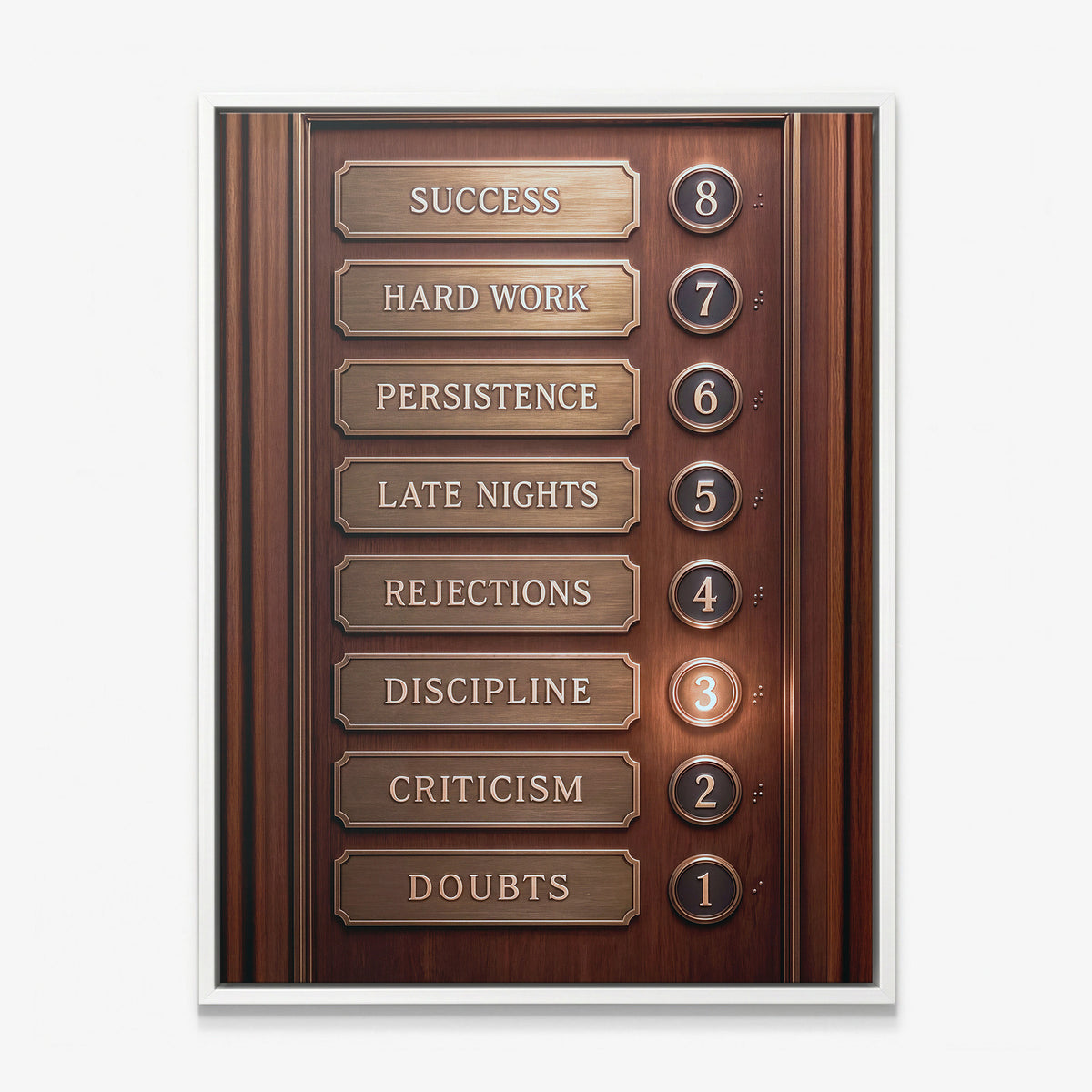 Floors To Success canvas in a white floating frame