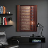 Floors To Success motivational wall art above a black desk in a charcoal home office