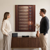 Floors To Success wall art in a living room with two people looking at it