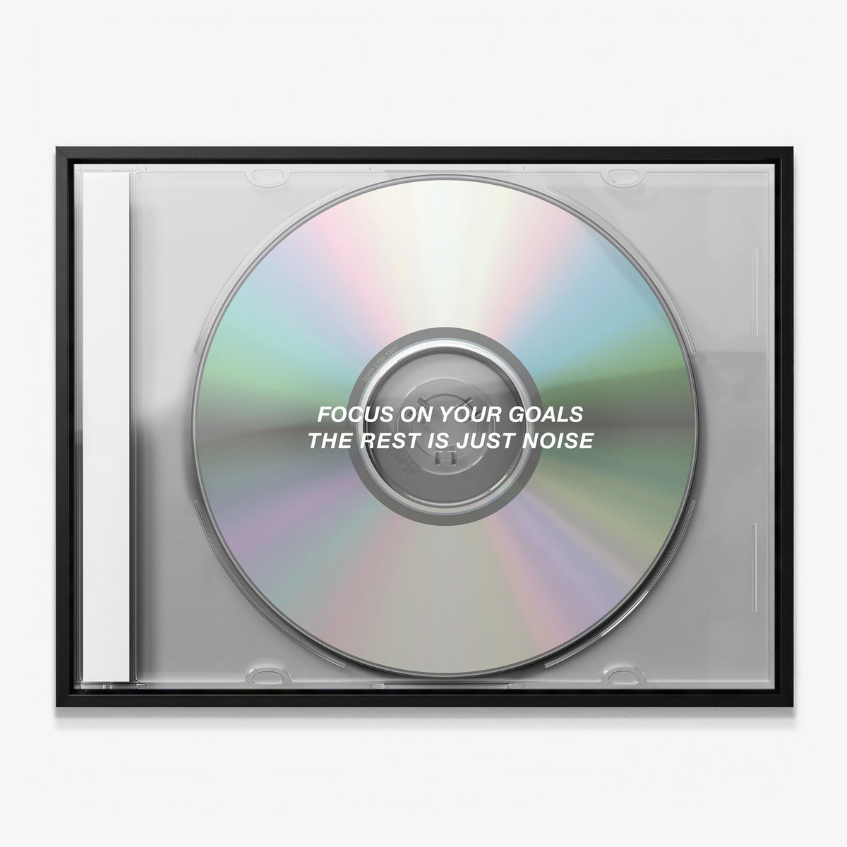 Focus On Your Goals iridescent CD canvas in a black floating frame
