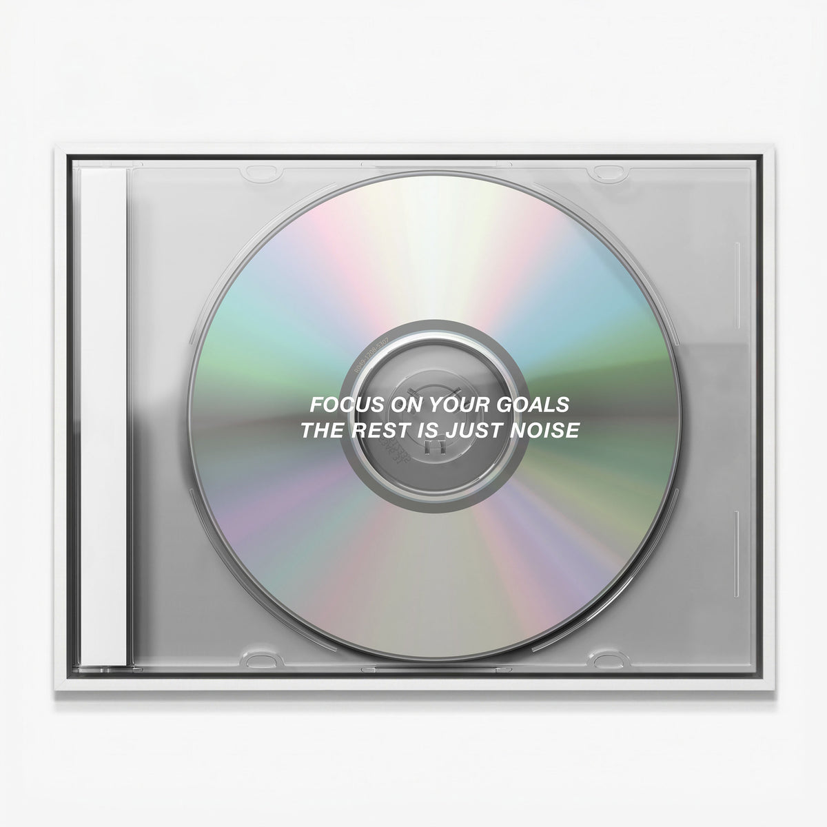 Focus On Your Goals iridescent CD canvas in a white floating frame