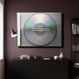 Focus On Your Goals iridescent CD canvas hanging on the wall of a modern home office