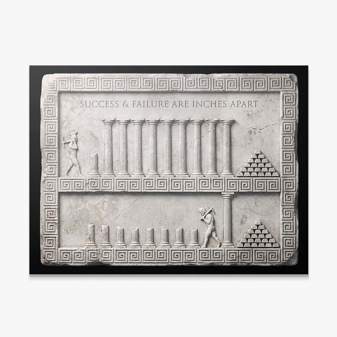 Inches Apart Slab Stoic quote canvas print, gallery-wrapped, on a white wall